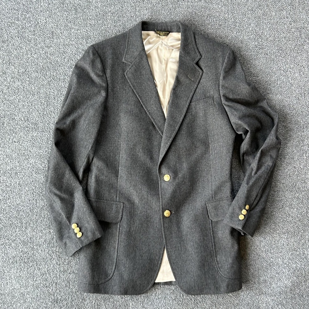 College Hall Wool Blazer Mens 42R Gray Gold Buttons Preppy Ivy